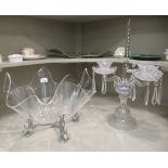 A mixed lot: to include a lead crystal two branch lustre candelabrum  19"h