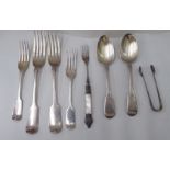 Silver flatware, mainly fiddle pattern  mixed marks
