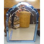 A 1930s Art Deco mirror with a blue tinted border  36" x 26"
