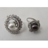 Two white metal, single pearl set dress rings