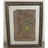 20thC Arab School - 'Birds and text'  mixed media on stained paper  8" x 13"  framed