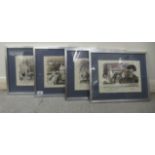Four 1983 Graham Clarke coloured prints  11.5" x 8"  framed