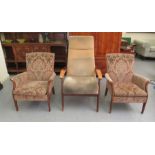 A pair of Parker Knoll stained beech framed showwood, enclosed armchairs, the fabric upholstered