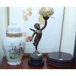 A mixed lot: to include a bronze effect metal table lamp, fashioned as a cherub, on a stepped plinth