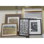 Seven framed prints: to include June Berry - 'The Garden Gate'  5" x 7"; and Glynn Thmoas - '