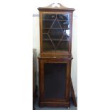 A late Victorian satinwood inlaid walnut cabinet, surmounted by a later Edwardian glazed cabinet