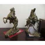 A pair of 20thC cast brass Mali horses, on naturalistic plinths  15"h