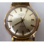 A 9ct gold cased Rotary wristwatch, the 21 jewel movement faced by a baton dial with a date