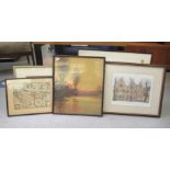 Framed pictures, prints and reproduction maps: to include John Middleton 'The Beguinage'  :Limited