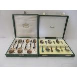 A set of six Sterling silver gilt and midnight blue enamelled coffee spoons; and another set of