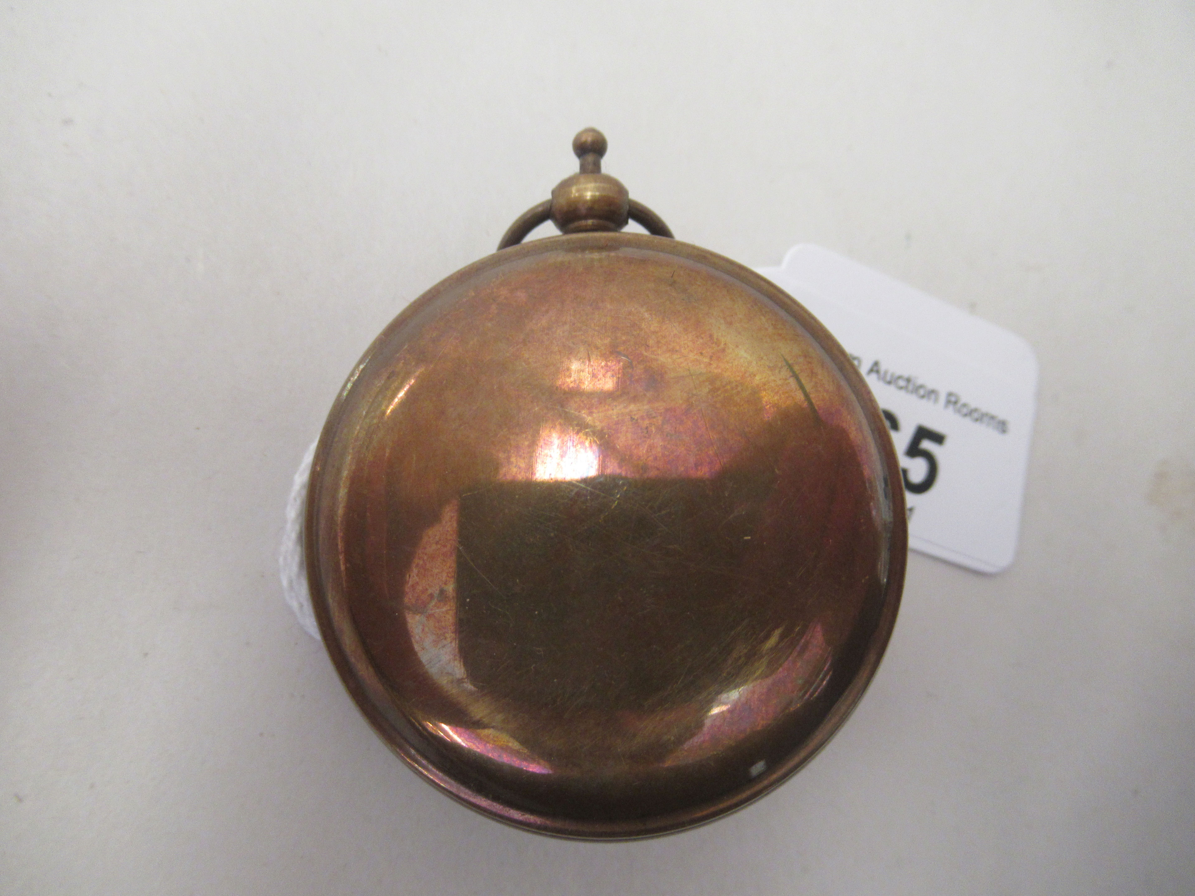 A lacquered and brass engraved brass cased pocket sundial/compass - Image 2 of 3