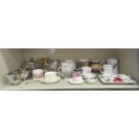 Mixed ceramics and tableware: to include an Art Deco three piece silver plated tea set of panelled