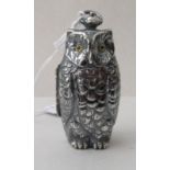 A silver plated novelty sovereign case, in the form of a standing owl