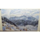 Martin Richards - a snowy mountainous landscape  oil on canvas  bears a signature  37" x 60"