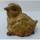 An Austrian cold painted cast bronze novelty postage stamp box, fashioned as a chick  bears an