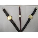 Watches: to include an avia 9ct gold cased quartz watch, faced by a baton dial, on a black leather