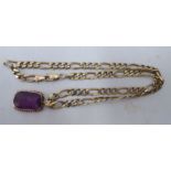 A 9ct gold amethyst pendant, on a 9ct gold flat curb link chain