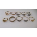 Ten assorted 9ct gold and yellow metal dress rings