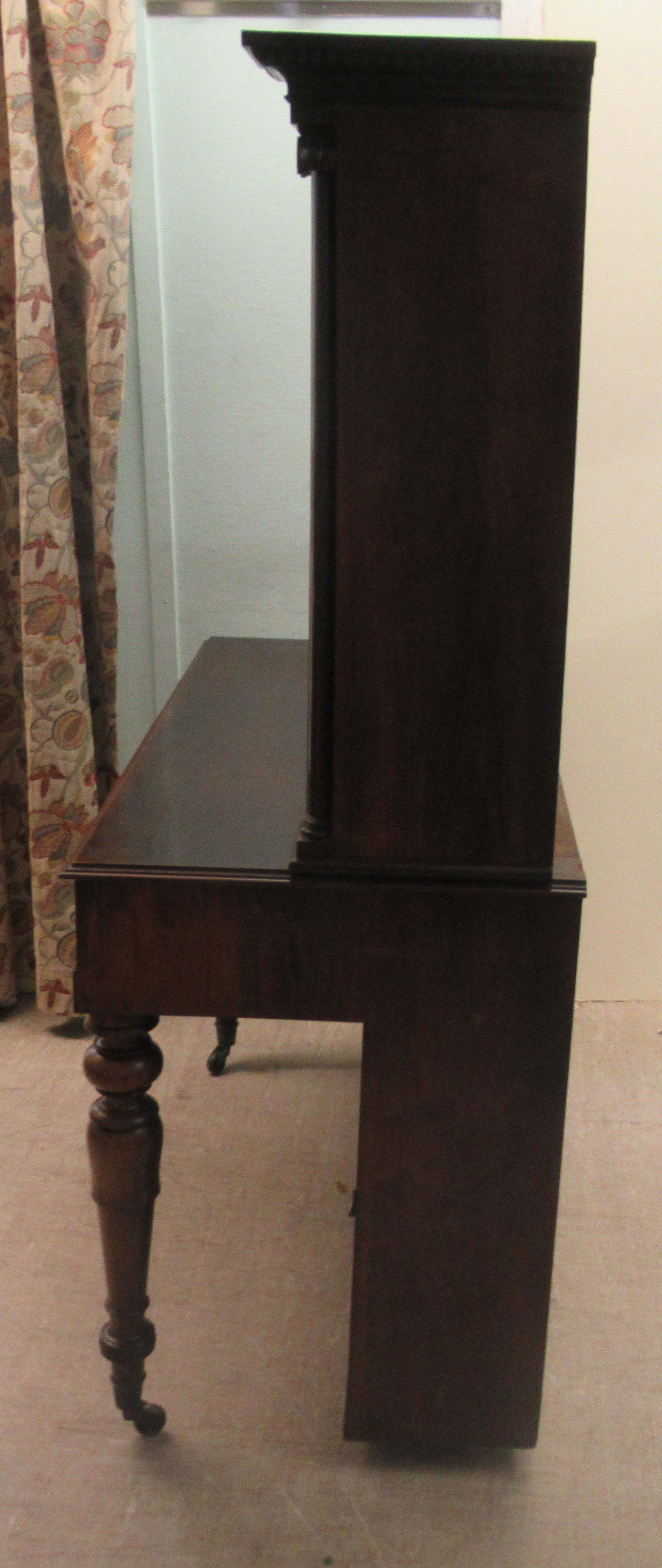 A William IV rosewood two part cabinet with a carved, bead bordered, breakfront cornice, over a pair - Image 6 of 9