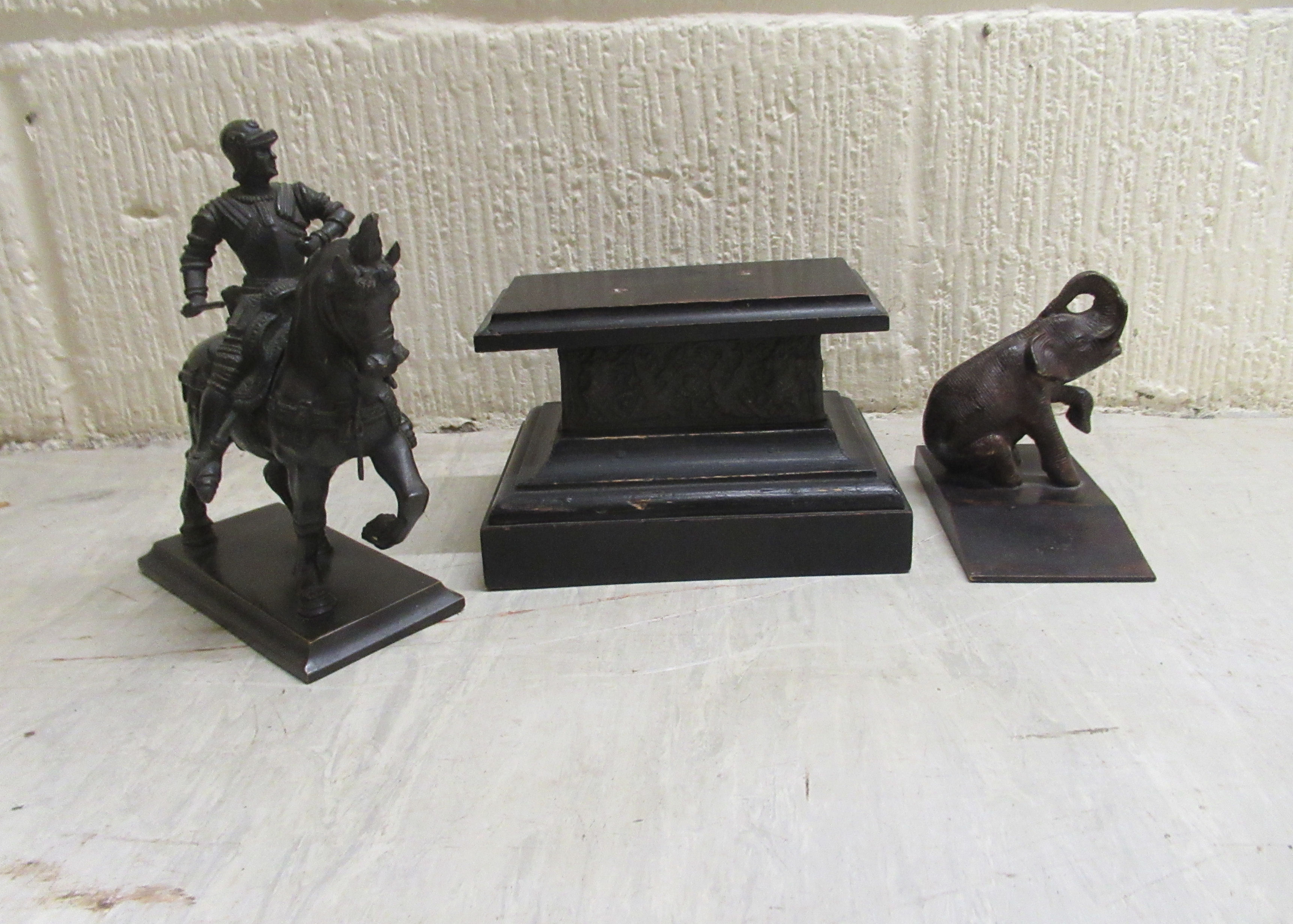 Four cast bronze figures, viz. a standing silvered and part gilded Spanish solider, on a plinth - Image 3 of 5