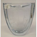 A Swedish Strombergshyttan clear Art glass vase, engraved with a buck and a doe and stylised