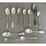 Mainly 19thC silver teaspoons  mixed marks
