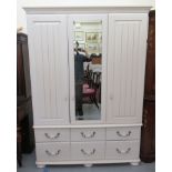 A 2004 WJ Danie & Company of Windsor white painted triple wardrobe with a central mirrored door,