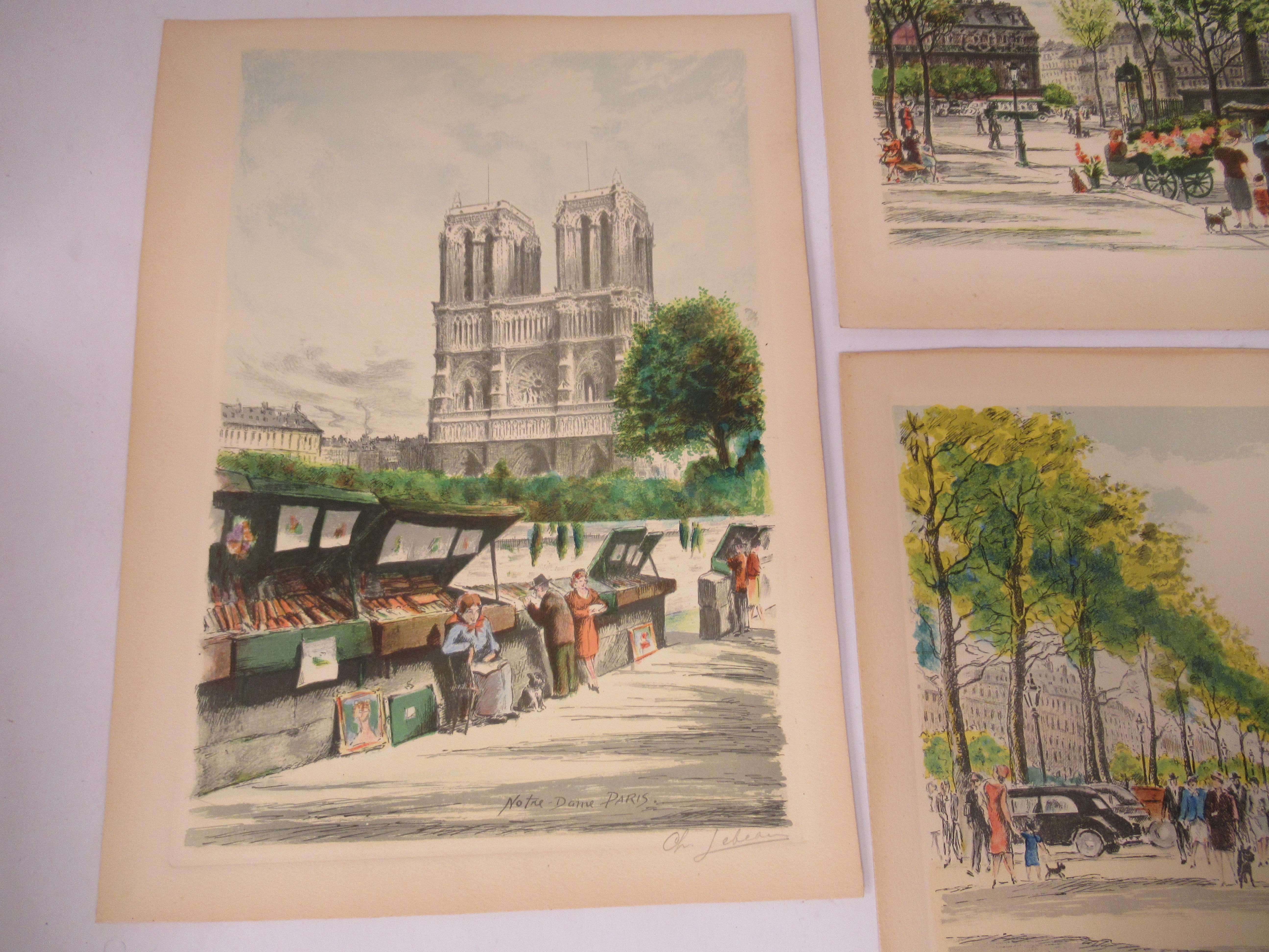 A set of three Parisian street studies  mixed media  bearing indistinct pencil signatures  7" x 11" - Image 4 of 7