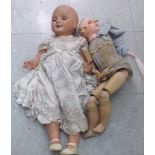Two early 20thC dolls with painted features and mobile limbs  20" & 23"h