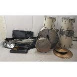 A seven piece drum kit (completeness not guaranteed)