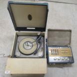 A vintage PYE portable radio; and a contemporary Emerson hi-fidelity record player