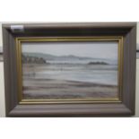 L Young - 'Figures on a beach'  oil on board  bears a signature  7.5" x 12.5"  framed