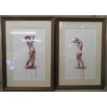 20thC British School - 'Standing Nudes'  two watercolours  bearing Obsidian labels verso  7" x
