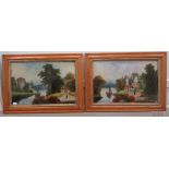 Late Victorian European Schools - two reverse paintings on glass  15" x 24"  framed