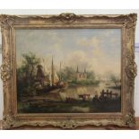 Early 19thC British School - 'Village on the River Yare'  oil on canvas  bears an indistinct