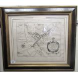 An early 18thC map 'St Albans' with a wreathed titled cartouche, scale and compass  18" x 16"
