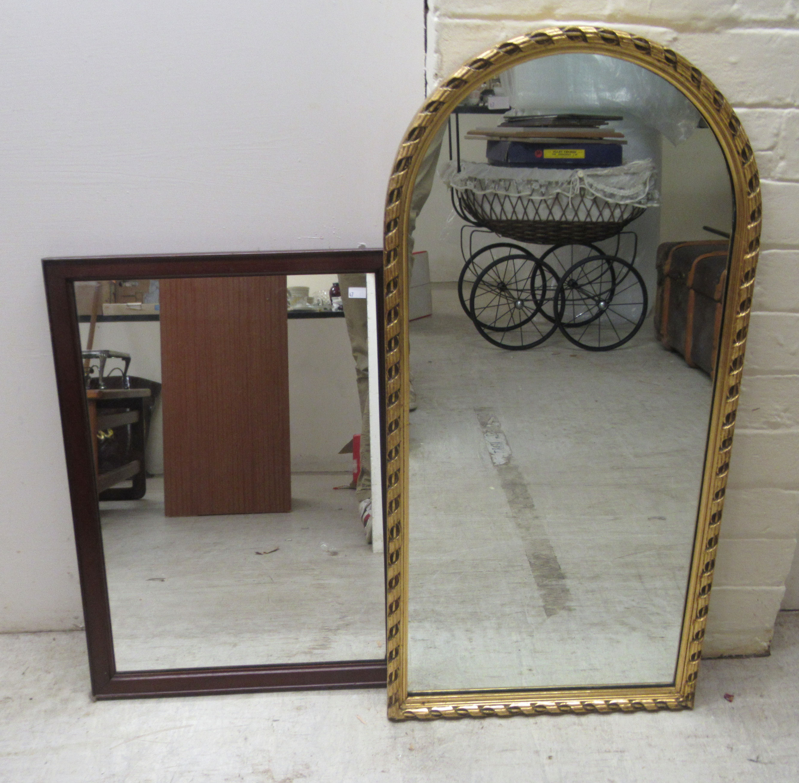 Four dissimilar modern framed mirrors  various forms  largest 47" x 13" - Image 3 of 3