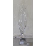 A Daum clear glass sculpture, on a cube design plinth  20"h