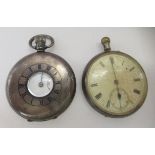 A silver open faced and a half hunter pocket watch, both faced by Roman dials with subsidiary