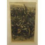 After G Durany - an attack of Zulu Warriors  tinted engraving  20'' x 12''  framed