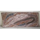 John Bungama - an Aboriginal panel, depicting a snake after laying eggs  mixed media  12" x 29.5"