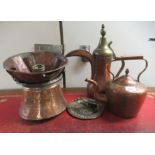 19th and 20thC metalware: to include a Middle Eastern style spot-hammered brass coffee pot