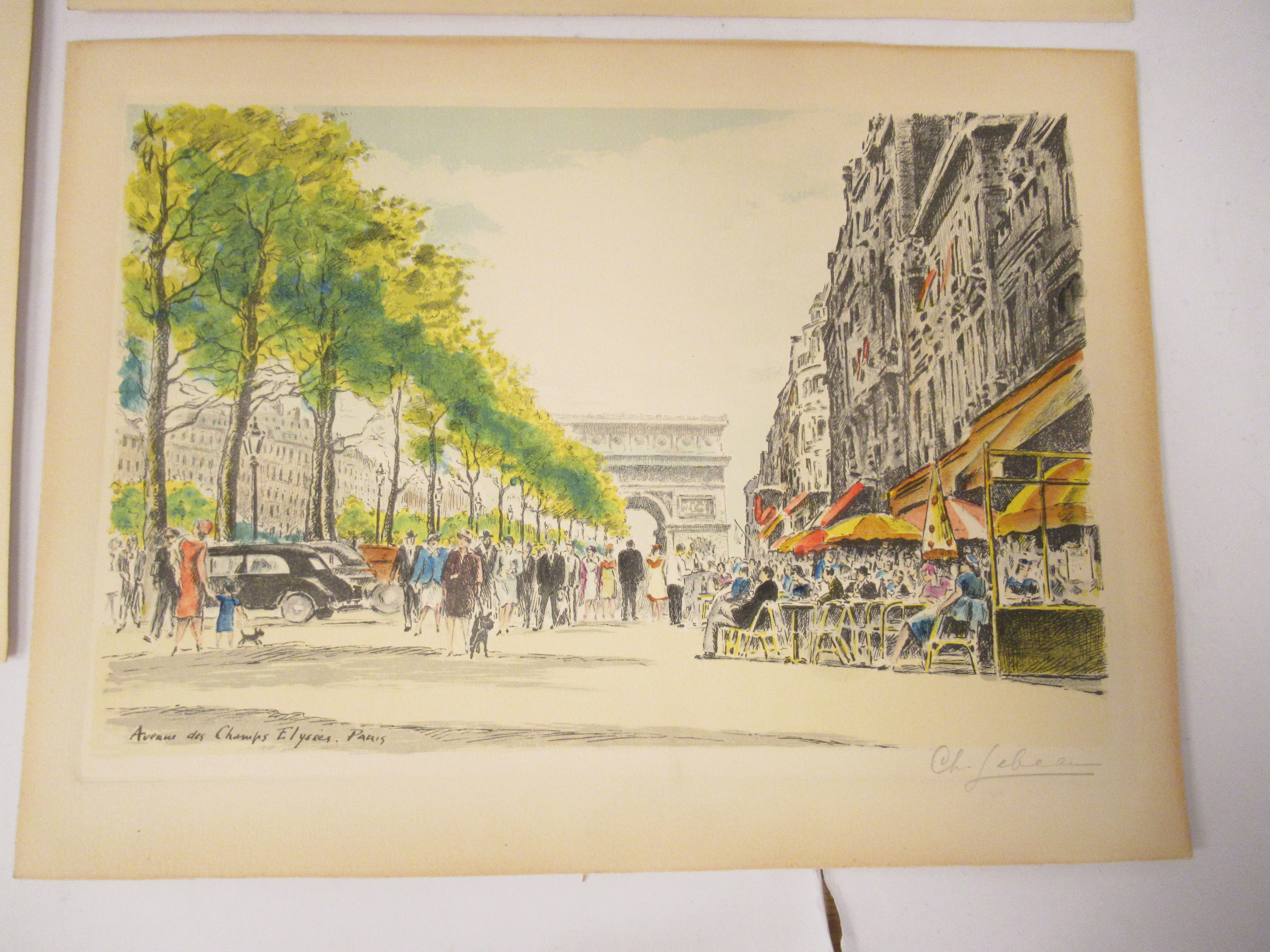 A set of three Parisian street studies  mixed media  bearing indistinct pencil signatures  7" x 11" - Image 3 of 7