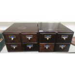 A pair of Smith's System stained wooden, four drawer file index drawers  28"h  15"w