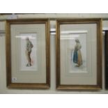 Frank Richards - two artisan figure studies, a standing man and woman  watercolours  bearing