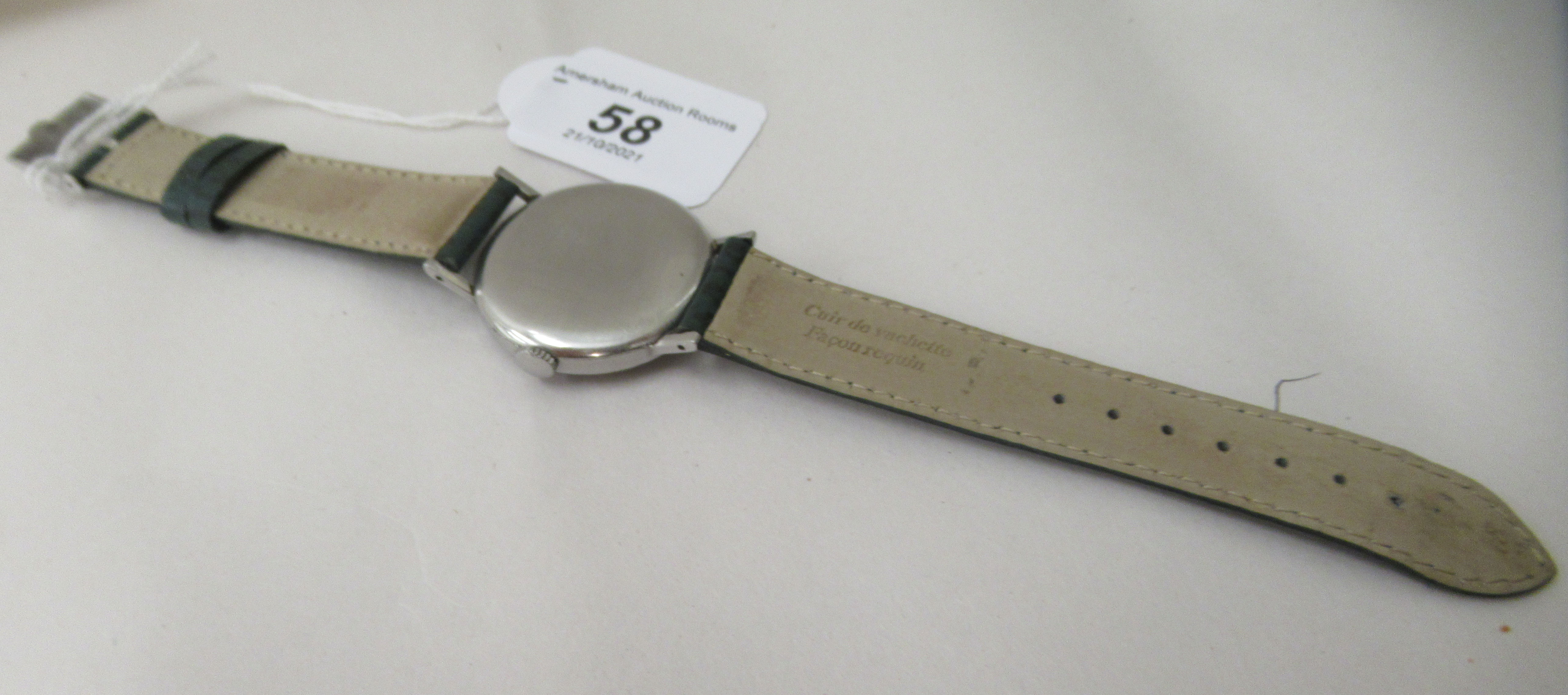 A 1940s Omega stainless steel cased wristwatch, faced by an Arabic and baton dial, incorporating - Image 3 of 3