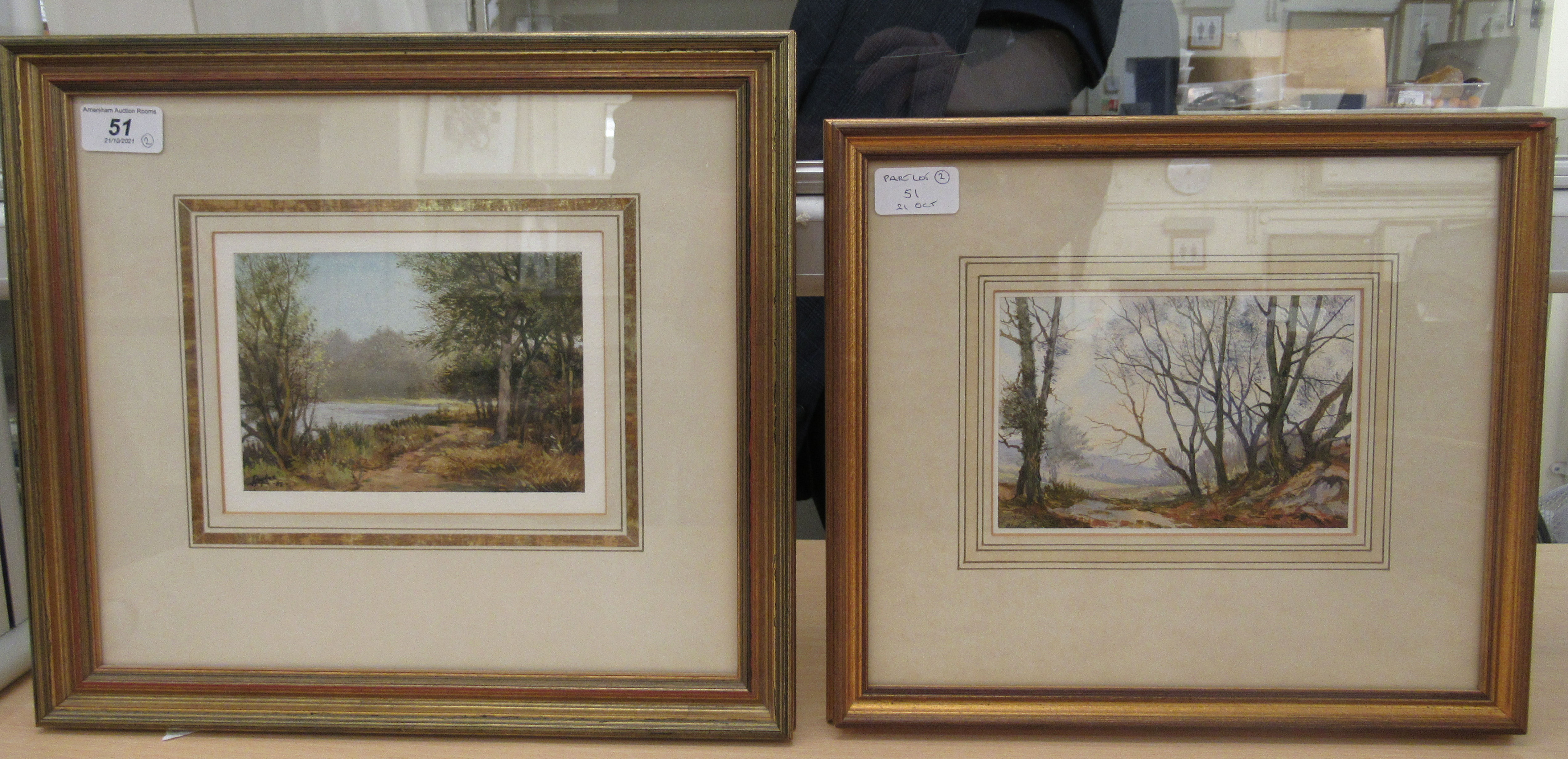 Gerald Hughes - 'Old Copse' and 'Stretch of the Thames'  oil on card  bearing signatures & labels