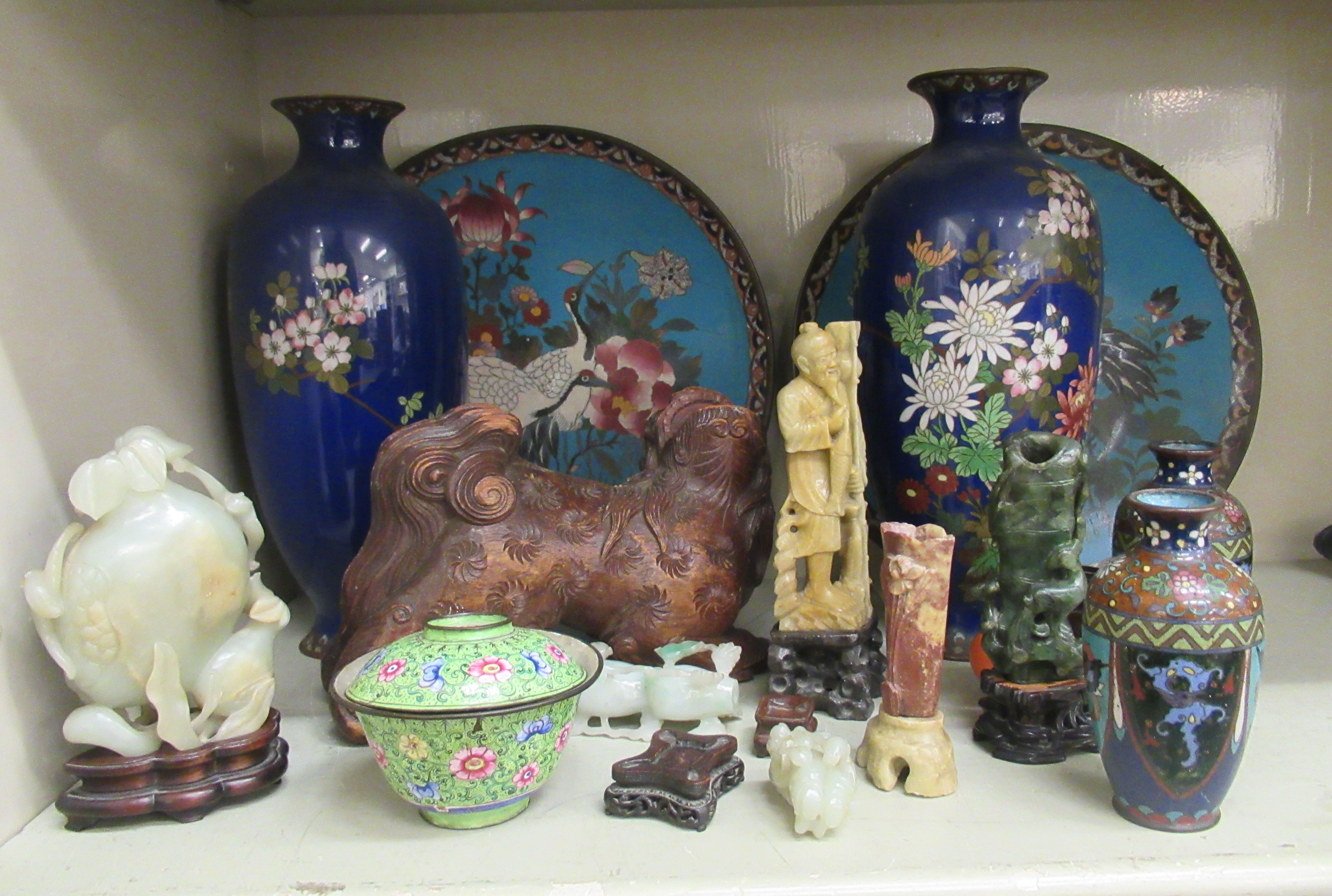 19th and 20thC Oriental collectables: to include cloisonné, jade and enamel vases  various sizes