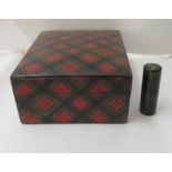 A late 19thC McDuff tartanware box of trapezium form with a hinged lid  6"w; and a Black Watch