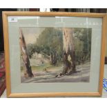 A Leslie Sutton - 'Gum Trees near the Murray River, Australia'  watercolour  bears a signature &